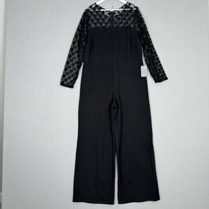 Love By Design Womens Jumpsuit 2X Black Estelle Dotted Mesh Wide Retro Pinup